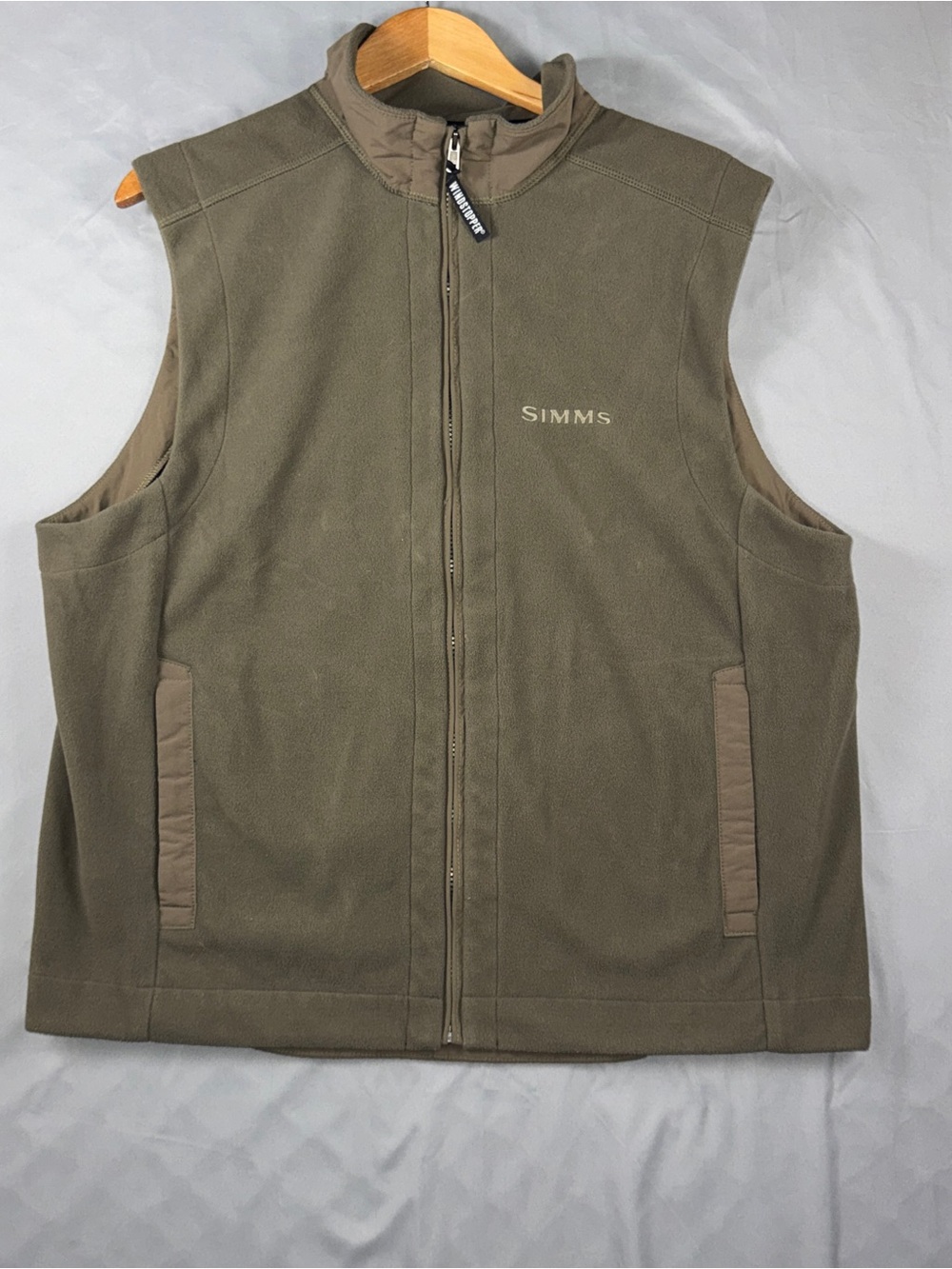 Simms Vest Mens Large Brown Fleece Windstopper Full Zip Outdoor Fishing USA Made